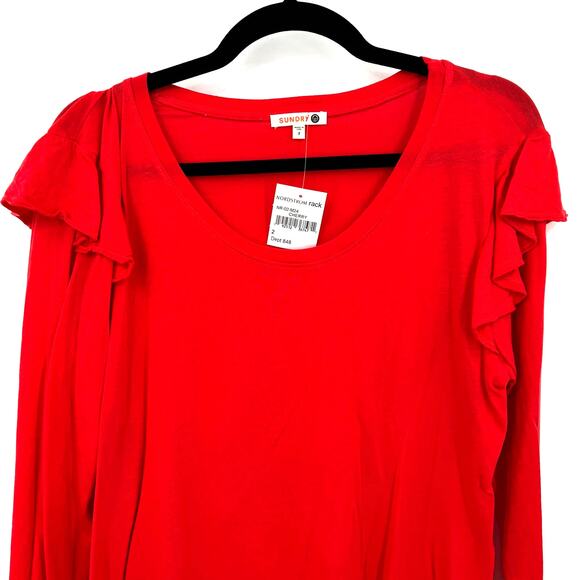 Sundry Cherry Red Ruffle Long Sleeve Tee NWT Size 2 (Medium) - Picture 3 of 10